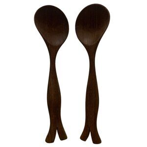 Artisan MCM Walnut Wood Salad Servers - Handcrafted Elegance Dances with Arugula